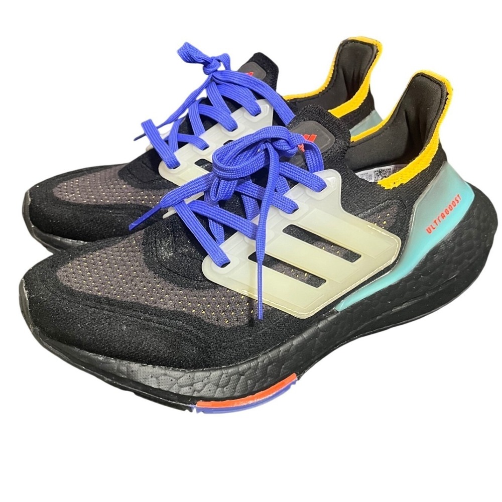 Adidas Ultraboost‎ 21 Youth 4 Womens 5 Black Blue Yellow Running Shoes GZ7103